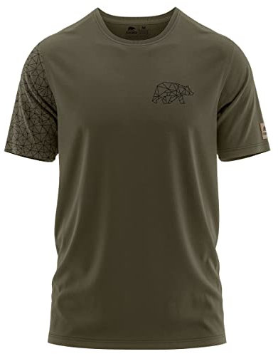 FORSBERG Thyrison T-Shirt Rundhals mit Brustlogo Bär mit Polygon Design hochwertig robust hellgrau Melange für Herren, Farbe:dunkeloliv/schwarz, Größe:XL
