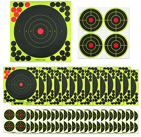 TOYMIS 135pcs 3 & 8 Inch Shooting Targets Stickers with 420 Pcs Cover Patches Round Splatter Targets for Shooting Range Self Adhesive Targets for Archery Bow, Hunting Training (2 Sizes)