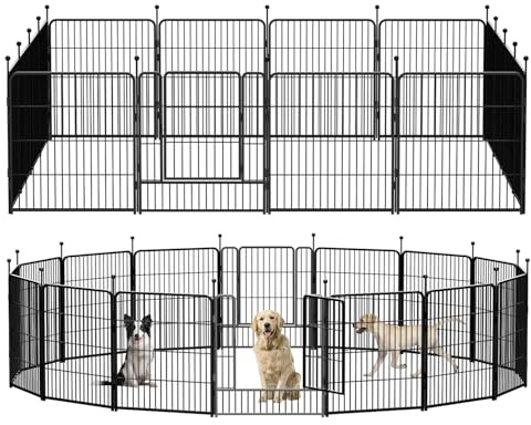 GDKASRNY Hunde-Laufgitter, tragbar, strapazierfähig, Metall, Laufstall für drinnen und draußen, mittelgroße und große Hunde – Wohnmobil-Camping-Stift (Tiefschwarz) (16 Paneele, 81.3 cm)
