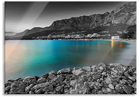 Pixxprint Glasbild, Wandbild aus Echtglas, Strand in Makarska Kroatien, 60x40 cm, inkl. Aufhängung und Abstandshalter