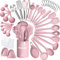 Silicone Cooking Kitchen Utensil Set, AIKKIL 43 Pcs Pink Cooking Utensils Set, Turner, Tongs, Spoon, Spatula, Kitchen Gadgets Tools Set for Nonstick Cookware, Heat Resistant (Dishwasher, BPA Free)
