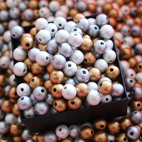 DAHI 150pcs holzperlen perlen mit Loch Gold Silber weiß holz perlen 16mm | bastelnperlen für DIY Schmuck Herstellung 3 Farben (16mm)