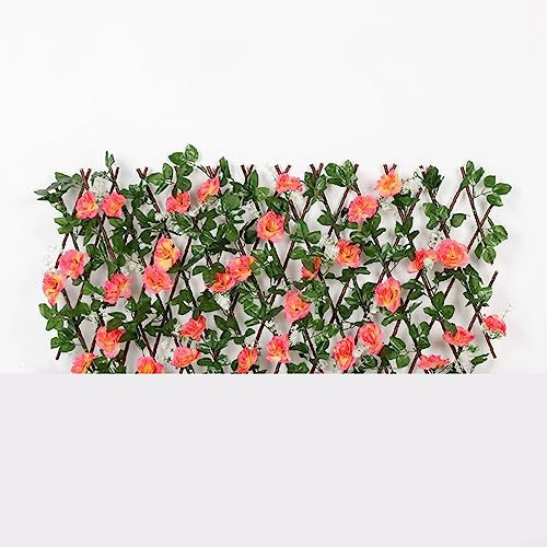 Clôture de balcon en rose artificielle - Clôture rétractable - Clôture en bois extensible - Pour le jardin, le balcon - Décoration murale
