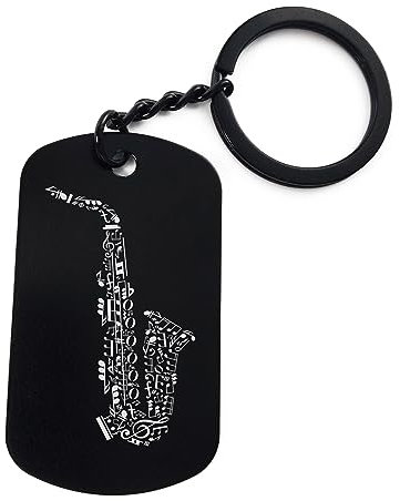 Porte-clés en acier inoxydable avec inscription en anglais « Saxophone Musical Note Jazz Art », Noir , taille unique