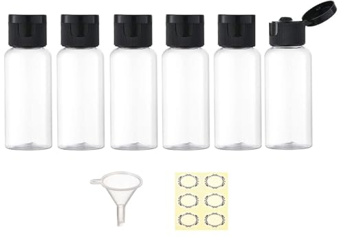 Apstaqeoo 6PCS 50ML Plastic Travel Bottles with Flip Cap Empty Squeeze Bottles Refillable Travel Container with Funnel & Label TSA Approved for Liquids Lotion Toiletries Cosmetic (Transparent)