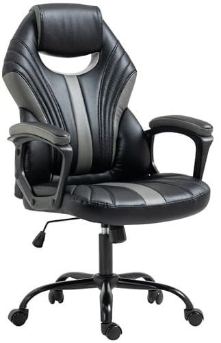 Vinsetto Sedia da gaming, sedia da computer in ecopelle, sedia da ufficio con ruote girevoli, colore nero