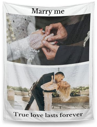 Yihariye Coperta Personalizzata con Foto e Testo, Plaid Personalizzato, Coperta Divano, Coperta Pile, Idea Regalo per Anniversario/Compleanno/Natale, Regali Personalizzati (2 foto)