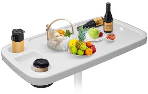 HWHongRV Mesa de barco extraíble, 34x18 pulgadas, rectangular, pontón, parte superior grande con portavasos integrados, soporte para teléfono, ABS impermeable