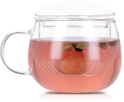 Wisebom Tazza da Tè con Colino Borosilicato Vetro, 350ml Bicchiere da Tè Tutto in Uno con Manico Trasparente e Coperchio Tazza da Tè con Colino Resistente al Calore per Tè Bevande Ice Coffee