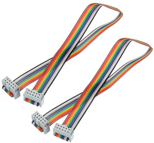 sourcing map 2 Pcs 10 Pin Flat Rainbow Ribbon Cable FC/FC Female Connector 1FT 2.54mm Pitch Breadboard Jumper Wires for Electronic Projects