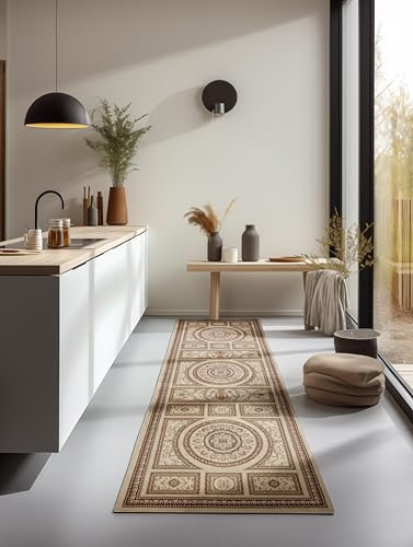 Nouristan Teppich Orientalisch – Läufer Orient Klassisch Orientalischer Wohnzimmerteppich dicht gewebt mit Bordüre Flachgewebe für Wohnzimmer, Schlafzimmer, Esszimmer, Flur – Creme, 80x240cm