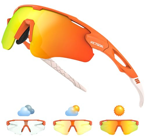 Victgoal Fahrradbrille Herren Selbsttönend Sport Sonnenbrille UV400 Schutz TR90 Rahmen Fahrradbrille Damen für Radfahren Laufen Angeln Sportbrille (Orange)