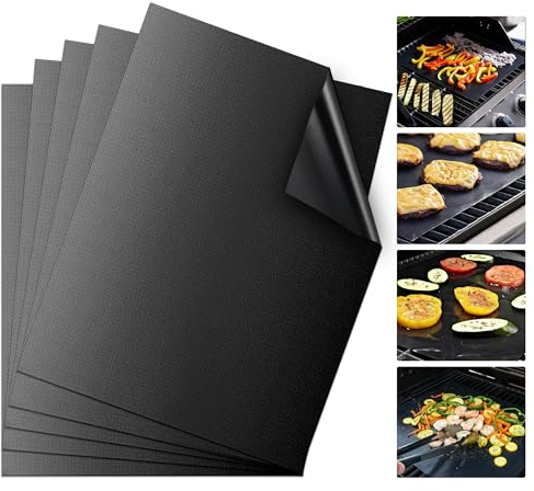 Domkan Estera para Barbacoa, Juego de 5 Esteras para Parrilla de Teflón Antiadherentes, Placa para Parrilla, Parrilla a Gas, Papel para Hornear, Reutilizable, para Parrilla de carbón (40 * 33cm)
