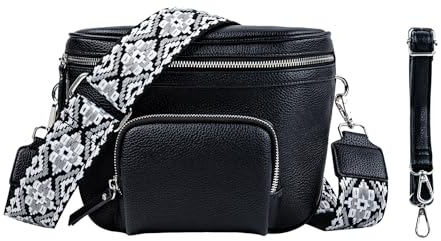letech+ Leder UmhäNgetasche Damen Crossbody Bag Damen Breiter Gurt Klein damentaschen mit 2 Breitem Schultergurt Shoulder Bag Women Damen-Schultertaschen Crossover Bag brusttasche damen Schwarz