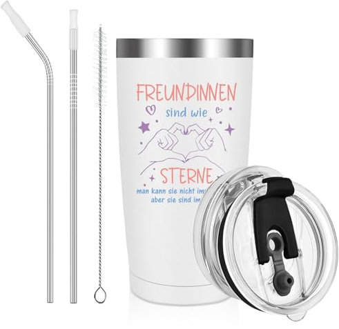 Livole Geschenk Beste Freundin Geburtstag, Weihnachtsgeschenke für Beste Freundin, Frauen, Freundinnen Geschenk - Freundinnen sind wie Sterne - 600ml Kaffeebecher to go Thermo, Thermobecher, Weiß