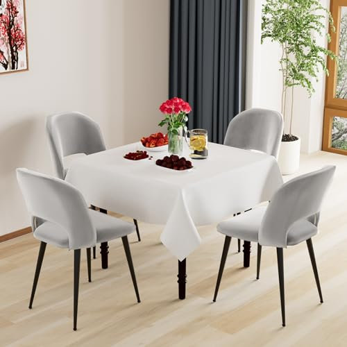 ARunThLana Lot de 4 Chaises de Salle à Manger en Velours, avec Dossier, Chaise de Cuisine, avec Pieds en Métal Noir, Chaise Relax, pour Salon, Chambre, Salle à Manger, Gris