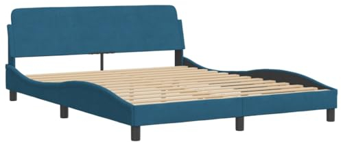 vidaXL Bettgestell, Bett mit LED ohne Matratze, Bettrahmen mit Lattenrost für Schlafzimmer, Doppelbett SchlafzimmerBettgestell Blau 160x200cm Samt
