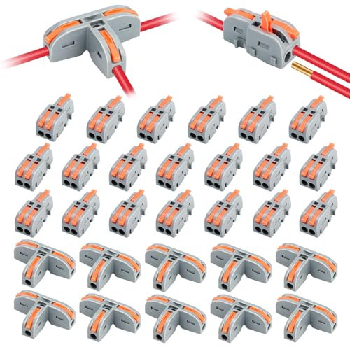 Linkstyle 30 Stück Kabelverbinder, T-förmiger Durchgangsverbinder Kompakt Verbindungsklemmen Und 1 in 2 Raus Elektrische Anschlussblöcke