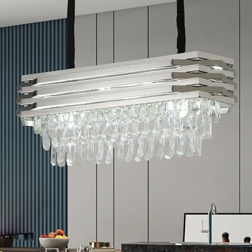 ZenithBeam Moderna Lampara ArañA De Cristal Cromo,80Cm Grande Lampara Techo Colgante K9 E14 Mesa Oval Lampara Colgante Para Dormitorio De Cocina De La Sala De Estar
