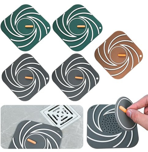 Sipiris 5 Piezas Tapa Desague Ducha,Silicona Protector de Drenaje,Cubiertas De Desagüe De Ducha,Filtro para Fregadero para Cocina Baño para baño, bañera, Cocina, Bloquear el Olor,15 * 15cm