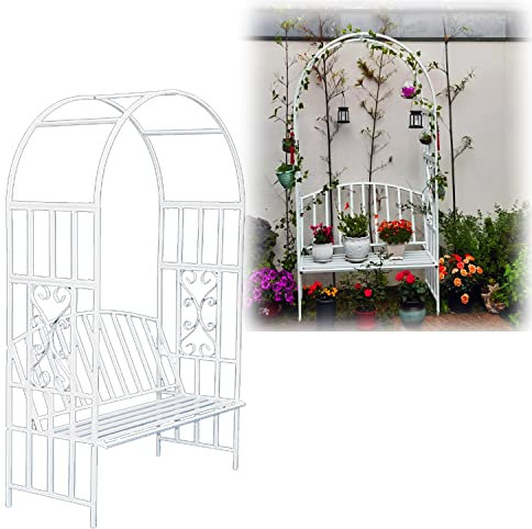 KKMNDE Pergola mit Gartenbogen und Bank für den Außenbereich, 208 cm hoch x 114 cm breit, Gartenlauben und Spaliere für Verschiedene Kletterpflanzen, Garten, Rasen, Hi