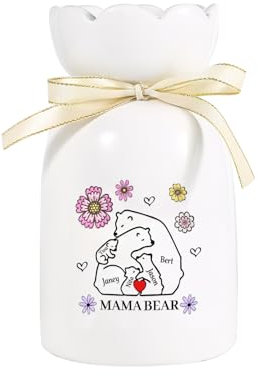 Amsgedhie Personalisierte Vase mit personalisiertem Namen/Text, Keramikvase, Muttertagsgeschenk für Mama und Oma, Familienbärenvase, weiße Keramikvase Home Decoration (Name 5, Stil 1)