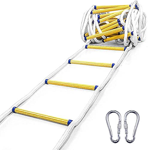 Fireproof Rope Ladder 10m (32.8FT) with Carabiners for Emergency Rescue Heavy Duty Safety Ladder for Windows Balconies and Fire Escapes