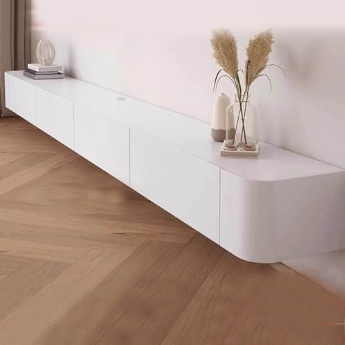 SZKTHD Meuble TV Suspendu en Bois Massif Banc TV Blanc Meuble TV Mural Meuble De Rangement pour Équipement Multimédia Console Multimédia(300CM/118.1IN)