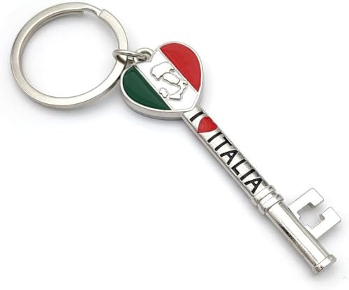 VLNET Schlüsselanhänger mit Doppelring, Motiv: italienische Nationalflagge, Schlüsselanhänger, Unisex, Geschenkidee, silber / schwarz, S