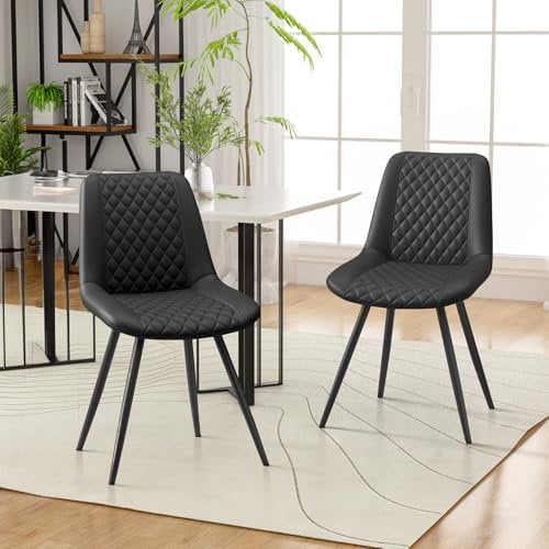 Hawthyhome Esszimmerstühle 2er Set Kunstleder Küchenstuhl Polsterstuhl gepolstert für Wohnzimmer Schlafzimmer Küche mit Rückenlehne, Schwarz