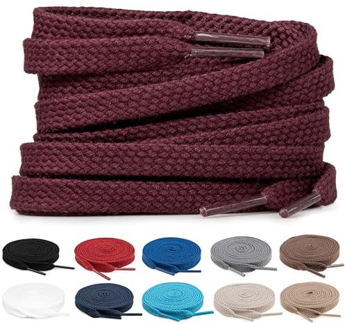 TULMERO 2 pares de cordones 100% algodón – Cordones planos de 8 mm de ancho para zapatillas de deporte, borgoña, 75