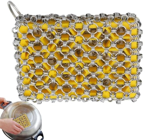 Cast Iron Scrubber, Kitchen Cast Iron, Cast Iron Cleaner, Frying Pan Scrubber, Multipurpose Portable Chain Scrubber, Designed for Cleaning Irons Kitchenware, Providing a Thorough Yet Gentle Clean