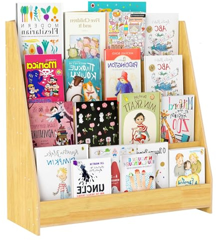 Suuiwau 4-Tier Kids Bookshelf, Large Capacity Bookcase, 80W x 30D x 88H cm | Wooden Children’s Bookcase with Single Sided Book Display Shelf, Kids Storage Units, Book Storage Rack for Bedroom, Classroom