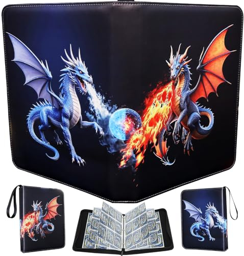 Fweel Deluxe Ice & Fire Dragon Sammelkartenbinder, 9-Pocket Zipper Album mit 900 seitlichen Loading Taschen, Sammelkarten Aufbewahrungsalbum für Kartenfans und Enthusiasten