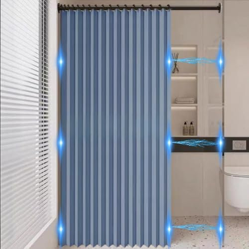 Icegrey Rideau de Douche Magnétique Pliable Imperméable avec Crochets, Résistant aux éclaboussures, Rideaux de Douche en Polyester Lin pour Salle de Bain, Beige, 80x180cm