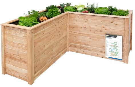 WESTMANN Hochbeet Klassik L aus Lärchenholz inkl. Aussaatkalender| 170x170x84 cm Natur | Kräuterbeet für den Außenbereich | Holzhochbeet zum Bepflanzen von Gemüse & Kräutern