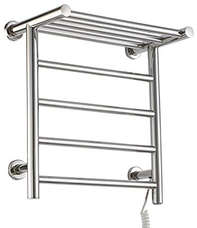 Carbon Fiber Electric Heated Towel Rack Stainless Steel Towel Warmer with Top Shelf Energy Efficient 85W Electric Heated Towel Rail Radiator for Bathroom Black Hardwired (Bri (Bright Hardwired)