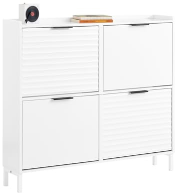 SoBuy Schuhschrank Schmal Hoch - Schuhkipper Schuhregal für 8-12 Paar Schuhe - Platzsparender Flur Schuhschrank Weiß 100x19x90 cm - Ideal für Enge Flure und kleine Wohnungen - FSR197-W