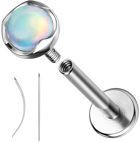 ZS 1 Stück G23 Titan Opal Tragus Piercing Schmuck 16G Helix Conch Earring for Women Innengewinde Labret Lip Stud Monroe Medusa piercing Knorpel Ohrpiercing (Weiß)