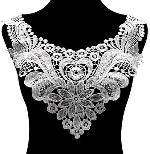WANYI Spitzenkragen Spitze zum Nähen, Stickerei Patch Applique Spitzenapplikation Halskragen Ausschnitt Kragen Spitze für Brautkleid, Röcke, Strickwaren(Weiß)