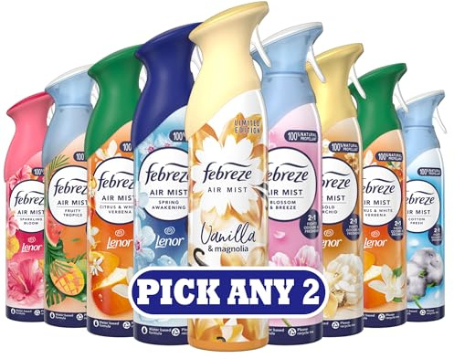 Febreze Air Mist Spray 185ml – PICK ANY 2 SCENTS – Long-Lasting Fresh Scent – Odour Eliminator – Assorted Scents Including Spring Awakening, Vanilla Magnolia, Cotton Fresh, Blossom Breeze & More