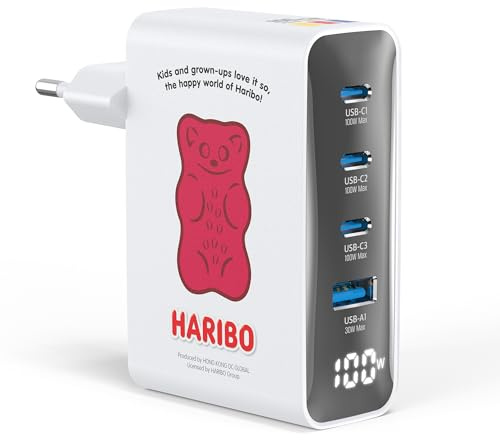 Haribo 100W USB C Ladegerät mit LED Display, 4-Port GaN Charger Adapter | USB-C Netzteil,PD/PPS für MacBook Pro/Air, iPhone 17/16, Galaxy S26/S25, Laptop, iPad, Switch, Kompakt Geschenk, Rot