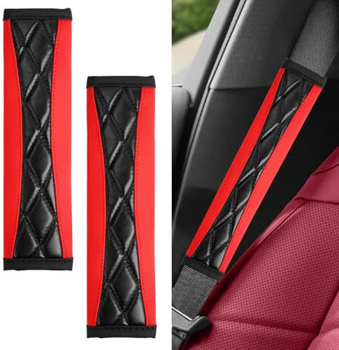 2 Stück Gurtpolster Autogurt Polster,Gurtschoner Auto,Weich Sicherheitsgurt Schulterpolster,Universelle Sicherheitsgurt Schutz Sicherheitsgurt Polster für Erwachsene und Kinder (Rot)