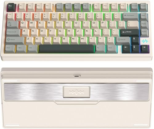 KEEBMONKEY PMOKEY Wave 75 CNC Aluminum Quick Release Tri-Mode Wireless Gaming Keyboard,QMK/VIA Tri-Mode Mechanical Keyboard with 8000mAh Battery,Hot-Swappable with RGB for Windows/Mac/PC (Pro White)