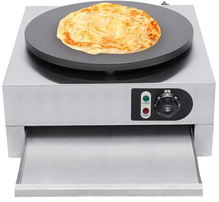 Appareil à crêpes électrique, 40 cm, avec spatule en bois, pour crêpes, omelettes, température réglable de 50 à 300 °C, 3 kW