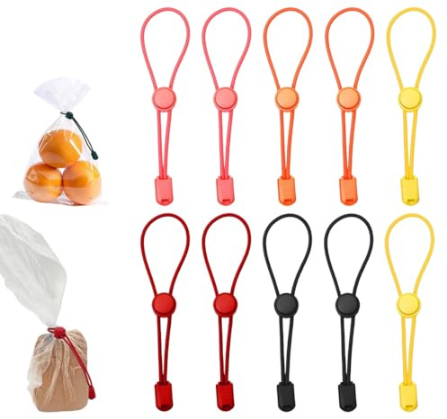 Set 10 Clip per Chiudere Sacchetti Alimenti, Mollette Elastiche e Regolabili in Gomma e Plastica, Chiusura Riutilizzabile per Sacchetti di Pane, Pasta e Surgelati, 5 Colori Assortiti (13cm)