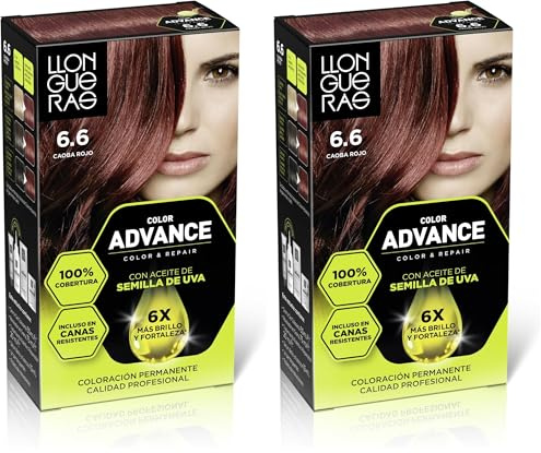 Llongueras Color Advance Tinte Pelo Mujer Coloración Permanente 100% Cobertura Incluso En Canas Resistentes - Tono 6.6 Caoba Rojo (Paquete de 2)