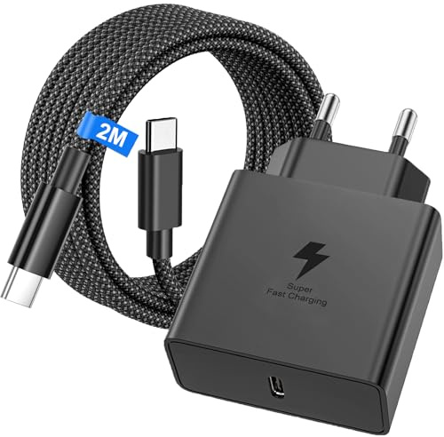 Chargeur Charge Rapide 45W pour Samsung Galaxy S26 Ultra/S26+/S26/S25/S24/S23/S22/S21 Ultra/S20/Note 20, Chargeur Rapide avec Câble 2M en Nylon Tressé USB C Adaptateur Secteur USB C Charger Type C