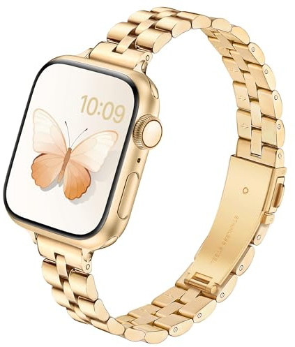 G-ficu Slim Stainless Steel Straps Compatible with Apple Watch Straps Women 38mm 40mm 41mm 42mm 44mm 45mm 46mm 49mm, Thin Metal iWatch Strap for Apple Watch Strap Series 11 10 9 8 7 6 5 4 3 2 1 SE 3