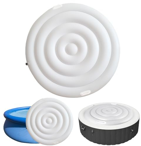 YOFHPT 160cm Wirlpool Abdeckung Rund mit Griffen, Aufblasbare Poolabdeckung | Thermoabdeckung Wirlpool Rund, Aufblasbare Badewannenabdeckung, Gegen Schmutz, Blätter, Algenwachstum